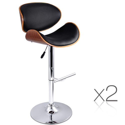 Set of 2 Wooden Gas Lift  Bar Stools - Black