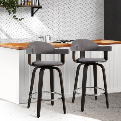 2x Bar Stools Wooden Swivel Bar Stool Kitchen Dining Chair Wood Grey