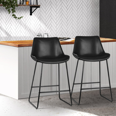 Bar Stools Kitchen Counter Barstools Leather Metal Chairs Black x2