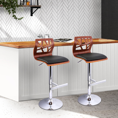 Set of 2 Wooden Gas Lift  Bar Stools - Black