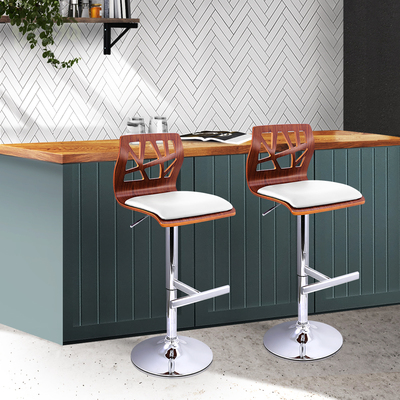 Set of 2 Wooden Gas Lift  Bar Stools - White