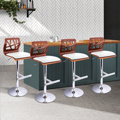  set of 4 Wooden Bar Stools Bar Stool Kitchen Chair Dining Pad Gas Lift White