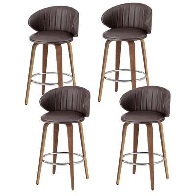 4x Bar Stools Dining Chairs Contoured Leather Wood Stool