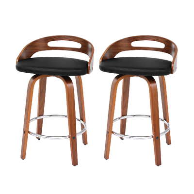 2x Bar Stools Swivel Dining Chairs Low Back Counter Seat PU Cushion
