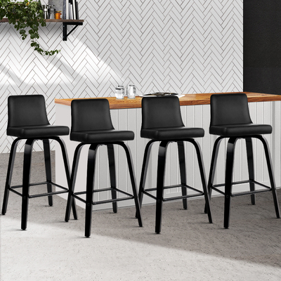 Bar Stools Kitchen Leather Barstools Swivel Wooden Chairs X4