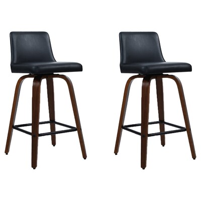 2x Bar Stools Kithen Dining Chairs Swivel Leather Padded Stool Wooden