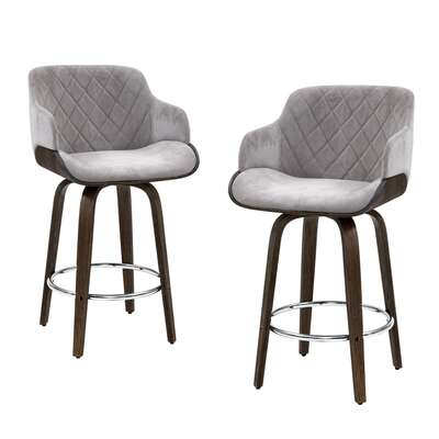 4X Bar Stools Swivel Velvet Padded Wooden