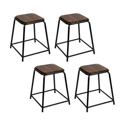 Set of 4 Pine Wood Bar Stools - Black
