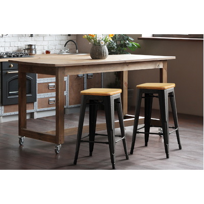 Set of 2 Wooden Backless Bar Stools- Black