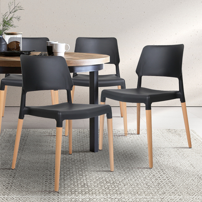 Set of 4 Wooden Stackable Dining Chairs - Black