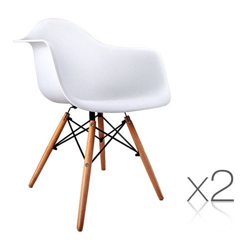 Set of 2 Beech Wood Dining Chairs - White