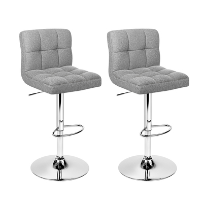 2x Bar Stools Kitchen Dining Chairs Counter Stool Gas Lift Fabric Grey