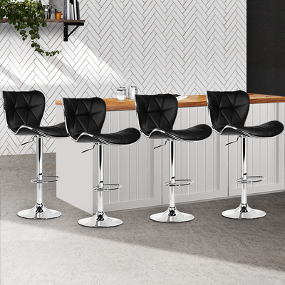  set of 4 Bar Stools RUBY Kitchen Swivel Bar Stool PU Leather Chairs Gas Lift Black
