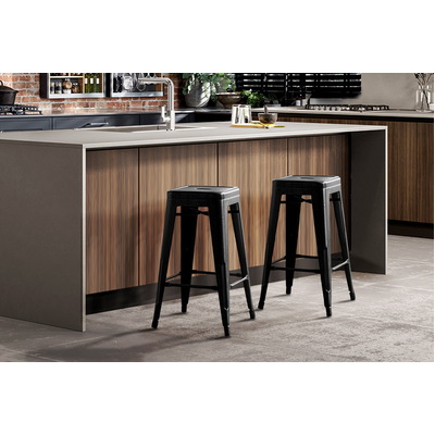 Set of 2 Metal Backless Stools - Black