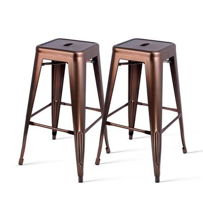 Set of 2 Metal Backless Stools - Bronze