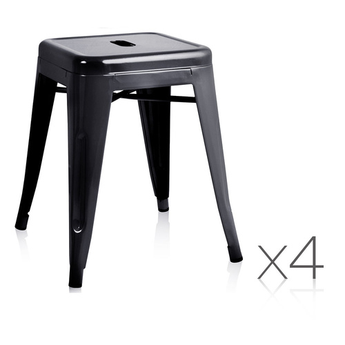 Set of 4 Metal Backless Bar Stools - Black