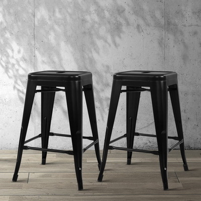  Set of 4 Metal Backless Bar Stools - Black