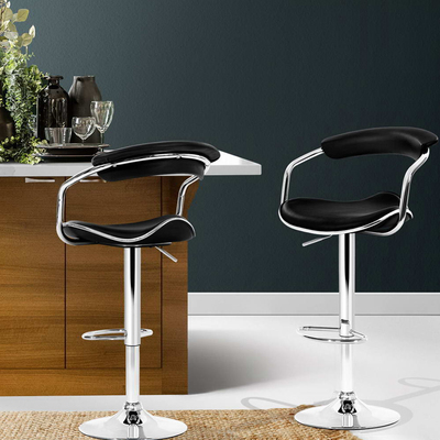 2x Leather Bar Stools ADE Kitchen Chairs Swivel Bar Stool Black Gas Lift