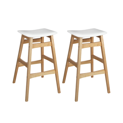 Set of 2 Wooden and Padded Bar Stools - White