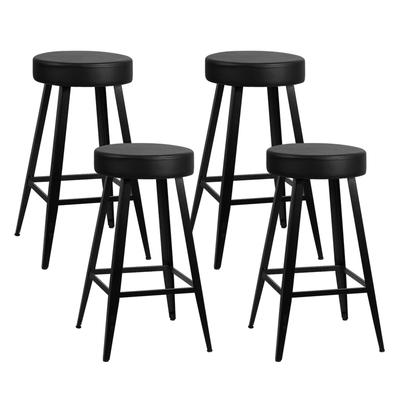  set of 4 DORIAN Bar Stools Retro Bar Stool PU Leather Dining Chair Steel 71cm Black