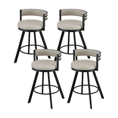 Bar Stools Set of 4 Swivel Kitchen Chair Metal Counter Beige Leather