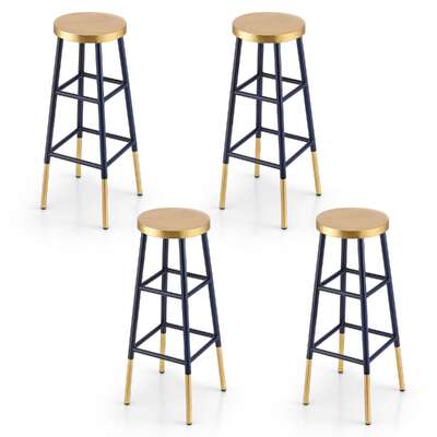 Bar Stool Metal Frame Gold Upholstered Seat Navy 4 Pack