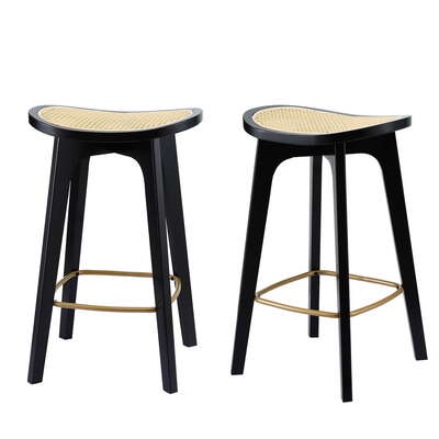 2x Bar Stools Rattan Counter Kitchen Dinning Chair Bamboo Saddle Black