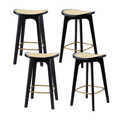 4x Bar Stools Rattan Counter Kitchen Dinning Chair Bamboo Saddle Black