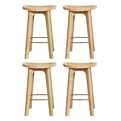 4X Bar Stools Bamboo Rattan Stool Counter Chair Kitchen Barstools