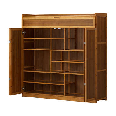 Shoe Rack Cabinet Bamboo 30 Pair Storage Cupboard For Home