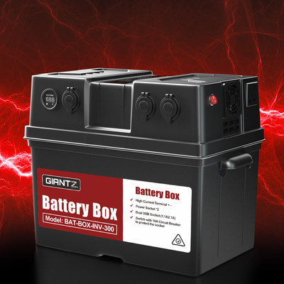 Giantz Battery Box 300W Inverter Deep Cycle Battery Portable Caravan Camping Usb