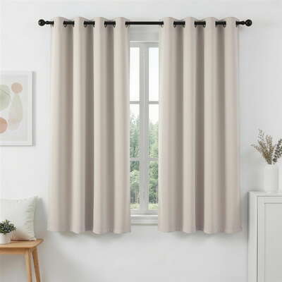 Blockout Eyelet Curtains 2 Pack 132x160cm Beige | EXTG