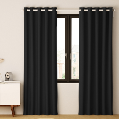 2X Blockout Curtains Blackout Window Curtain Eyelet 240x230cm - Black