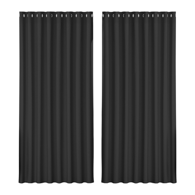2X Blockout Curtains Blackout Window Curtain Eyelet 300x230cm Black
