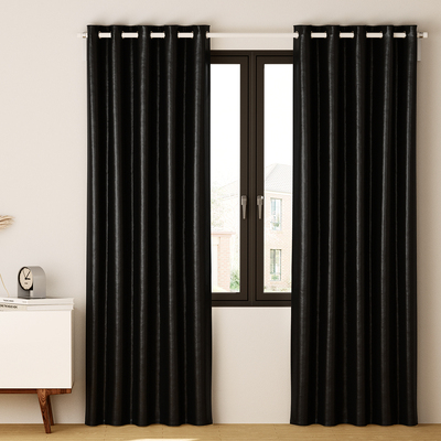 2X Blockout Curtains Eyelet 240x230cm Black Shine