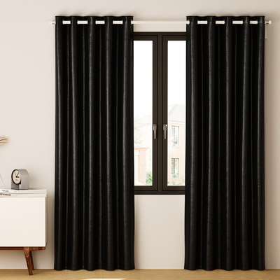 2X Blockout Curtains Blackout Window Curtain Eyelet - Black