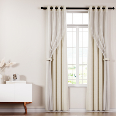 2X 132x242cm Blockout Sheer Curtains Beige