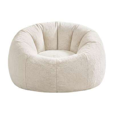Faux Fur Bean Bag Cover Large Round 107cm Beige | EXTG