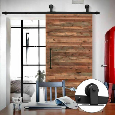 2.44M Antique Classic Style Single Sliding Barn Door Hardware Track Roller Kit