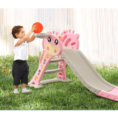 Kids Slide Outdoor Basketball Ring Activity Center Toddlers Play Set Pink