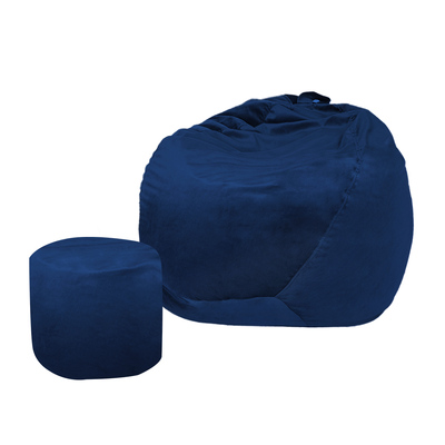 Bean Bag Chair Cover With Foot Stool Velevt Home Game Seat Blue Large