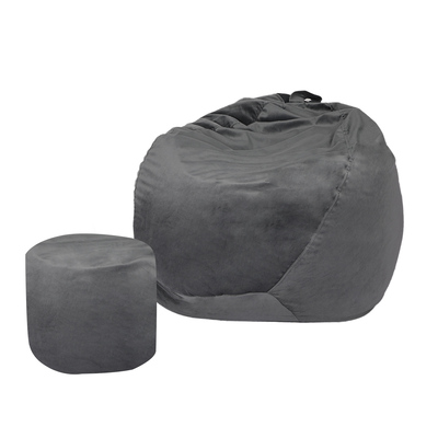 Bean Bag Chair Cover With Foot Stool Lazy Sofa Dark Grey Large