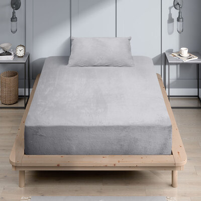 Cozy Up with our Silver Flannel Fitted Bed Sheet Set and Pillowcase for Winter Warmth