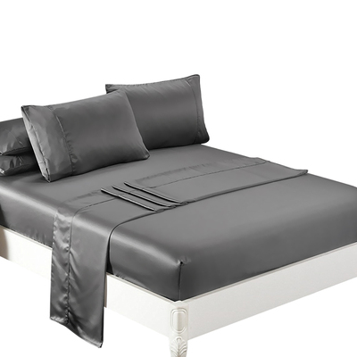 Silky Satin Sheets Fitted Double Grey