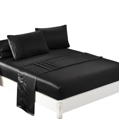 Silky Satin Sheets Fitted King Black