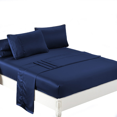 Silky Satin Sheets Fitted Flat Queen Blue