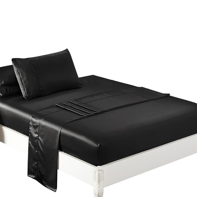 Silky Satin Sheets Fitted Flat Single Black