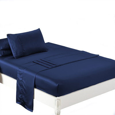 Silky Satin Sheets Fitted Flat Single Blue