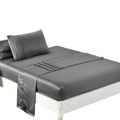 Silky Satin Sheets Fitted Flat Single Grey Dark Grey