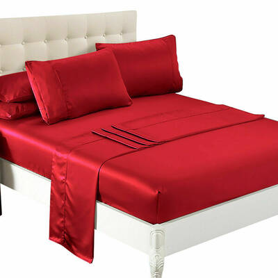 DreamZ Ultra Soft Silky Satin Bed Sheet Set in Double Size in Burgundy Colour